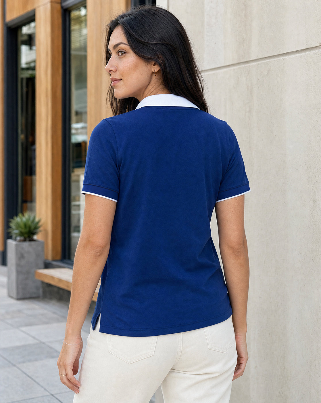 Women’s Contrast Collar Zip-Up Polo T-Shirt