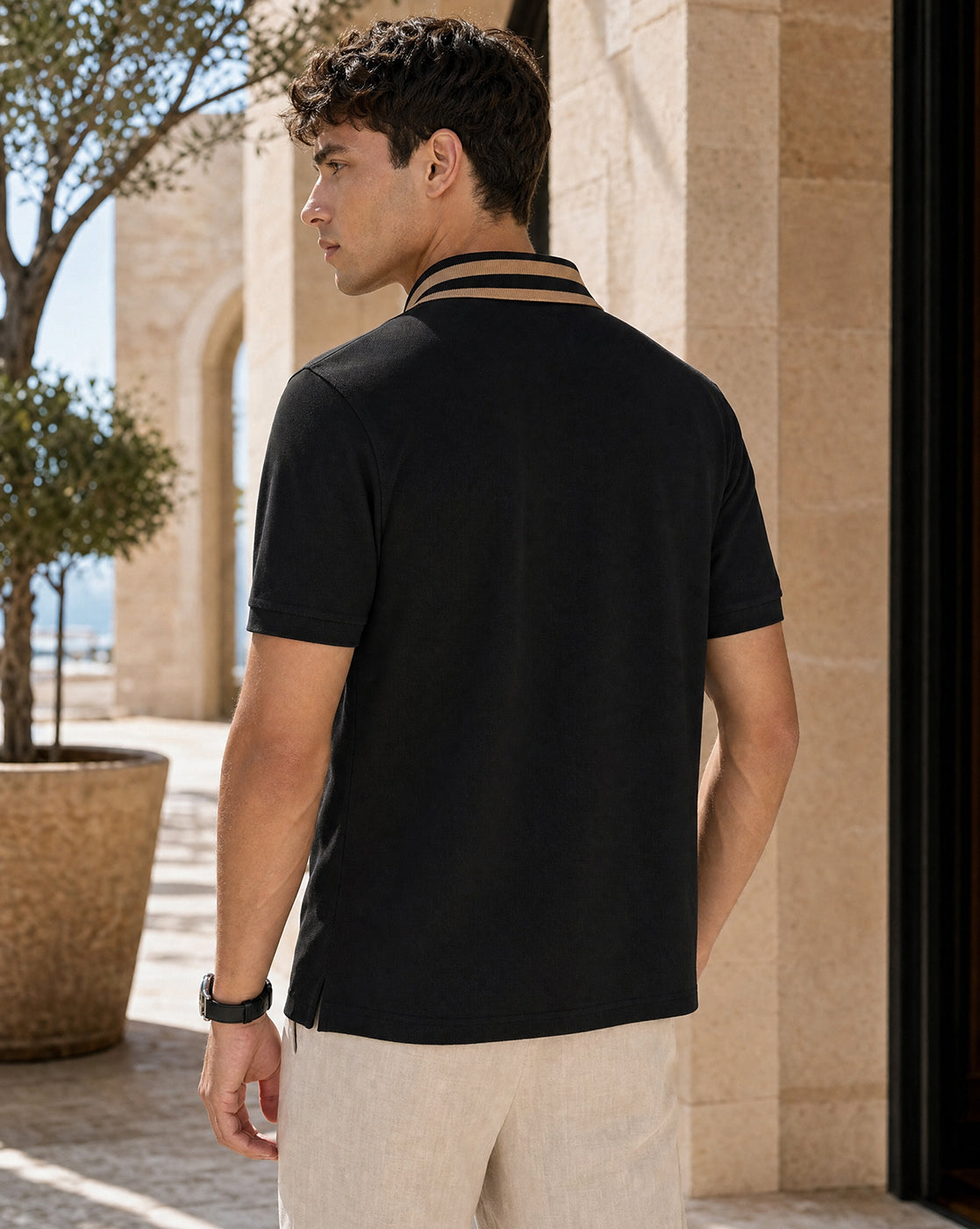 Striped Collar Polo T-Shirt