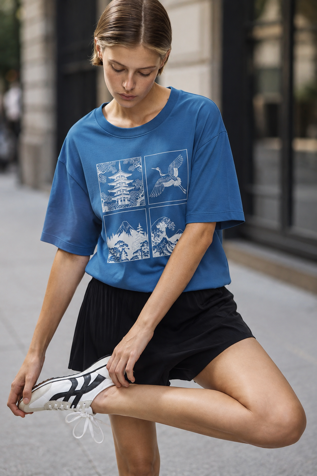 4 Square Grid Oversized Fit Women Tee
