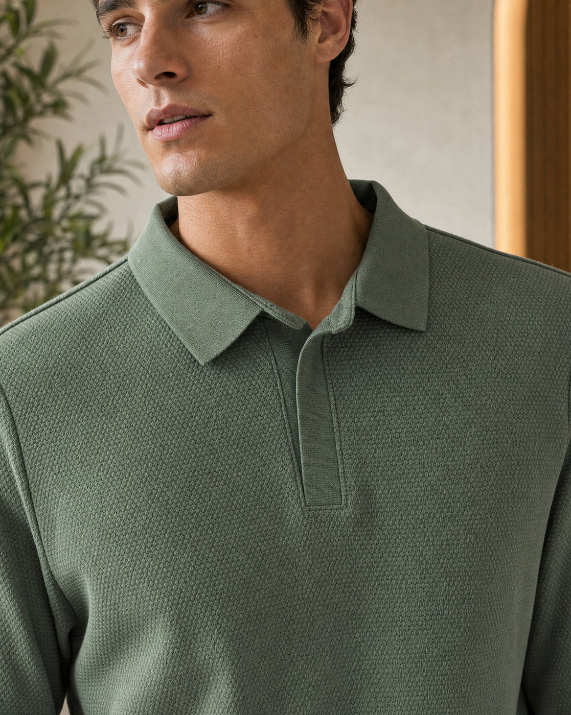 Popcorn Textured Full Sleeve Polo T-Shirt