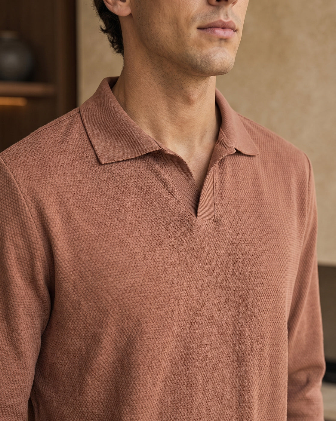 Popcorn Textured Full Sleeve Polo T-Shirt