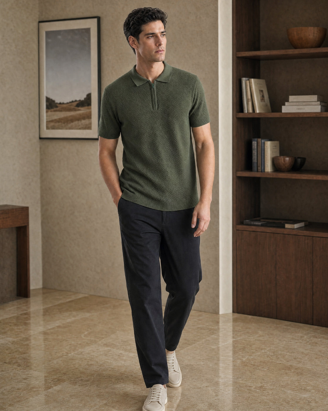 Cascade Zip Textured Polo T-Shirt