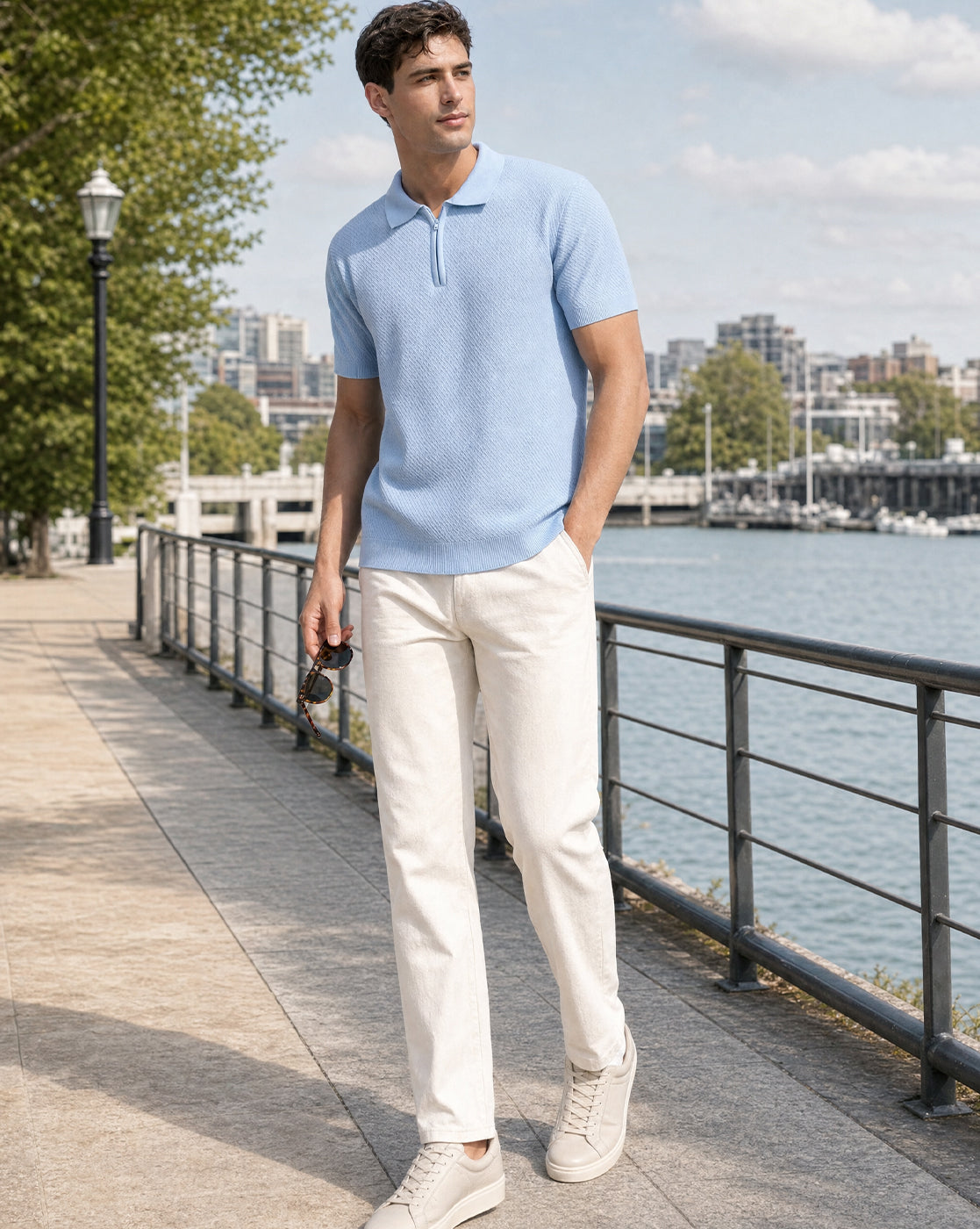 Cascade Zip Textured Polo T-Shirt