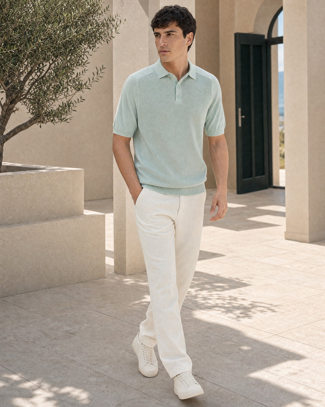 Structured Raglan Knit Polo T-Shirt