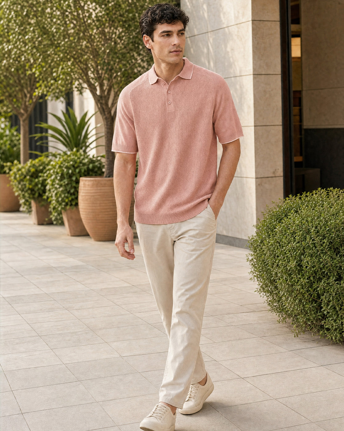 Structured Raglan Knit Polo T-Shirt