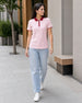Women’s Contrast Collar Zip-Up Polo T-Shirt