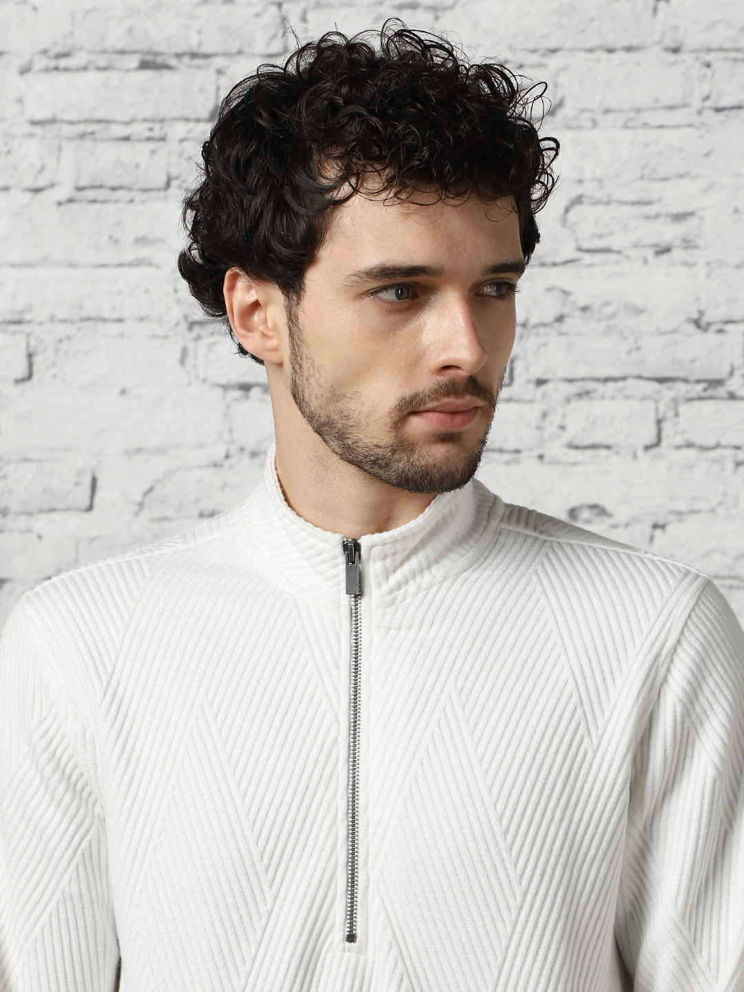Avocado Zigzag  Quilted Zip-Up Sweatshirt