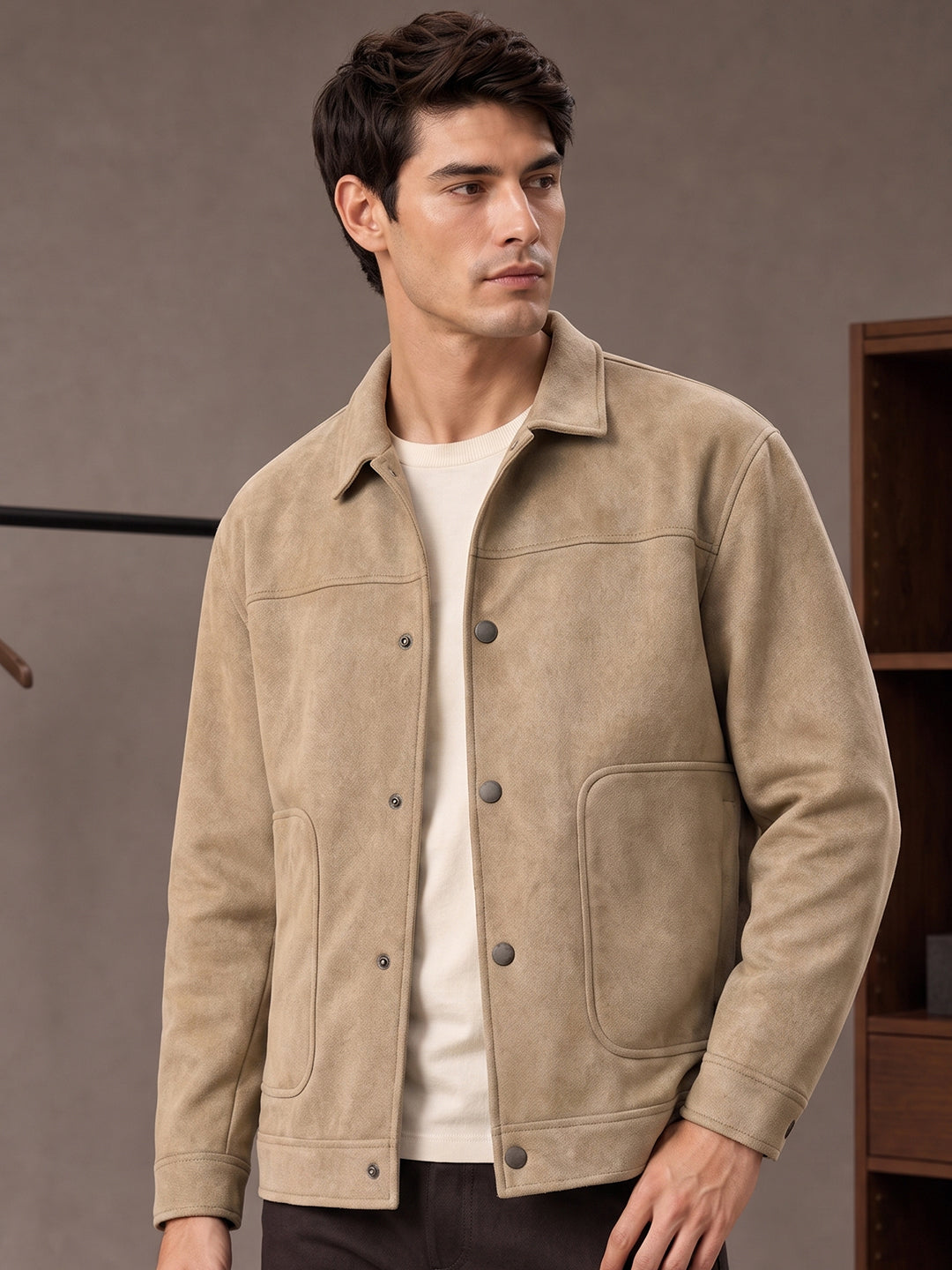 Men’s Regular Fit Knitted Suede Shacket