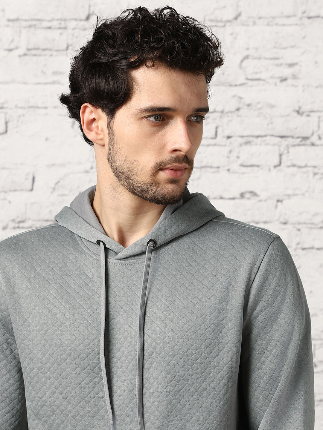 Circular Grey Checked Quilted Hoodie