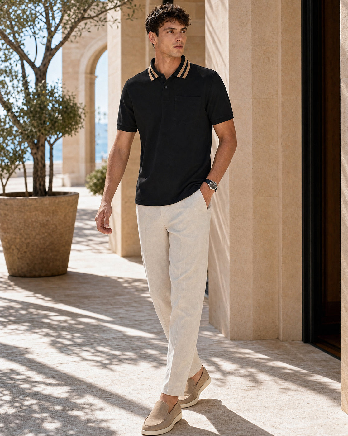 Striped Collar Polo T-Shirt