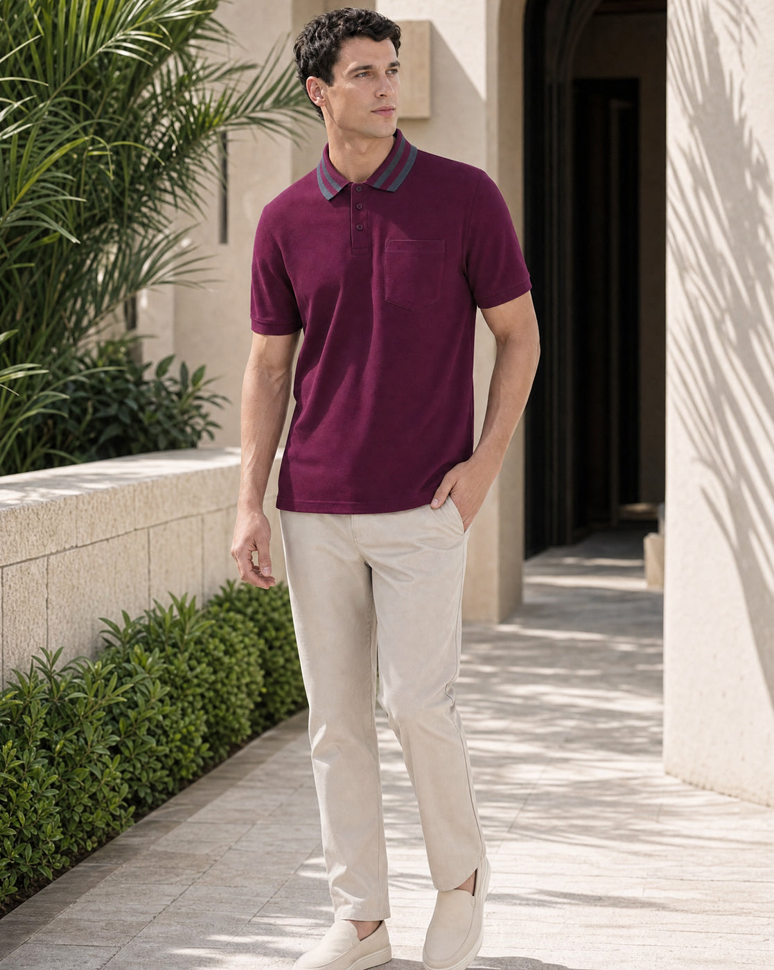 Striped Collar Polo T-Shirt
