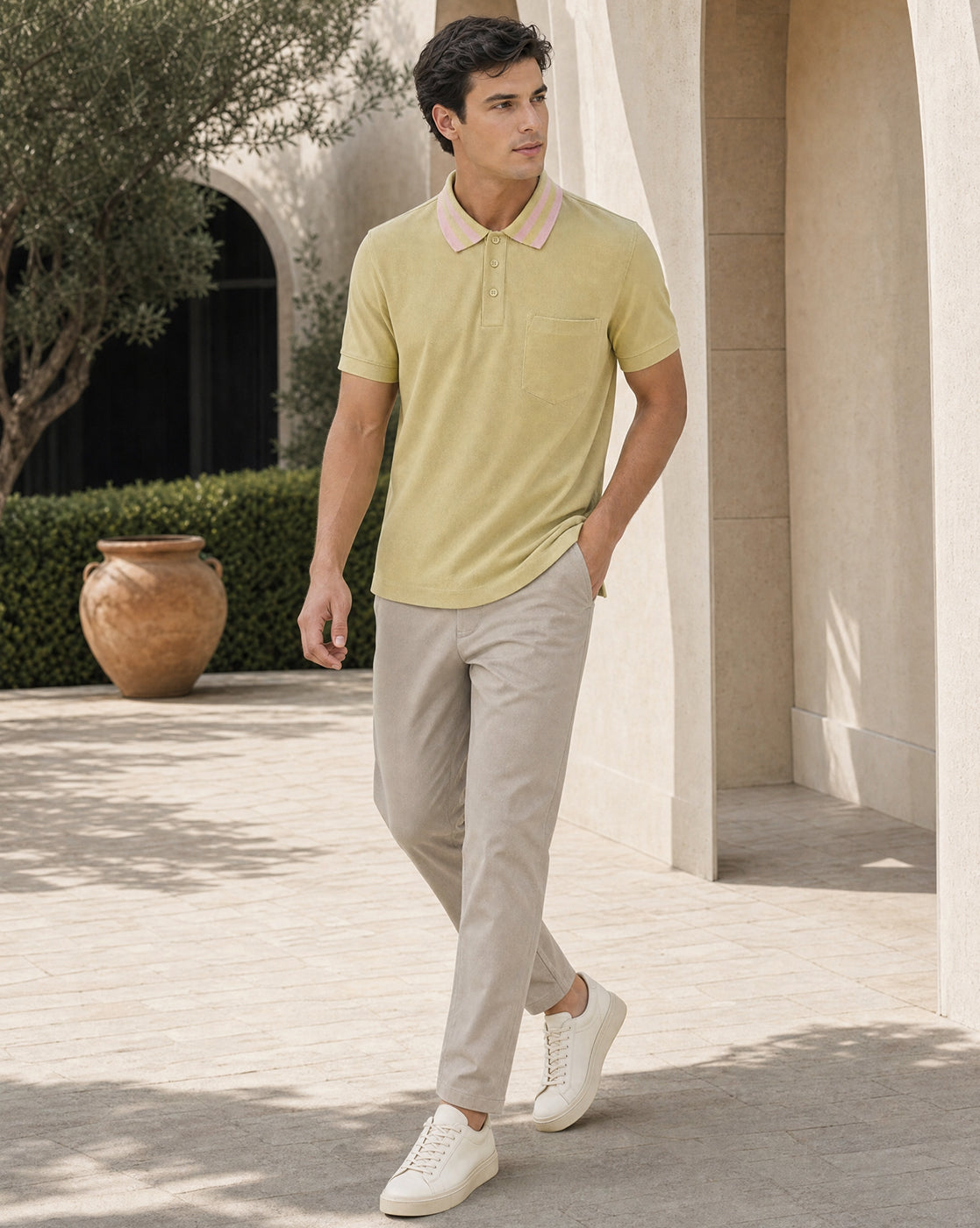 Striped Collar Polo T-Shirt