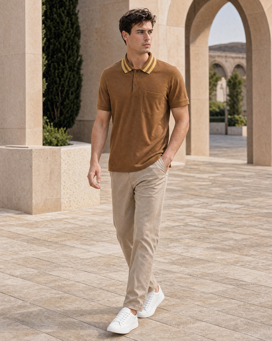 Striped Collar Polo T-Shirt