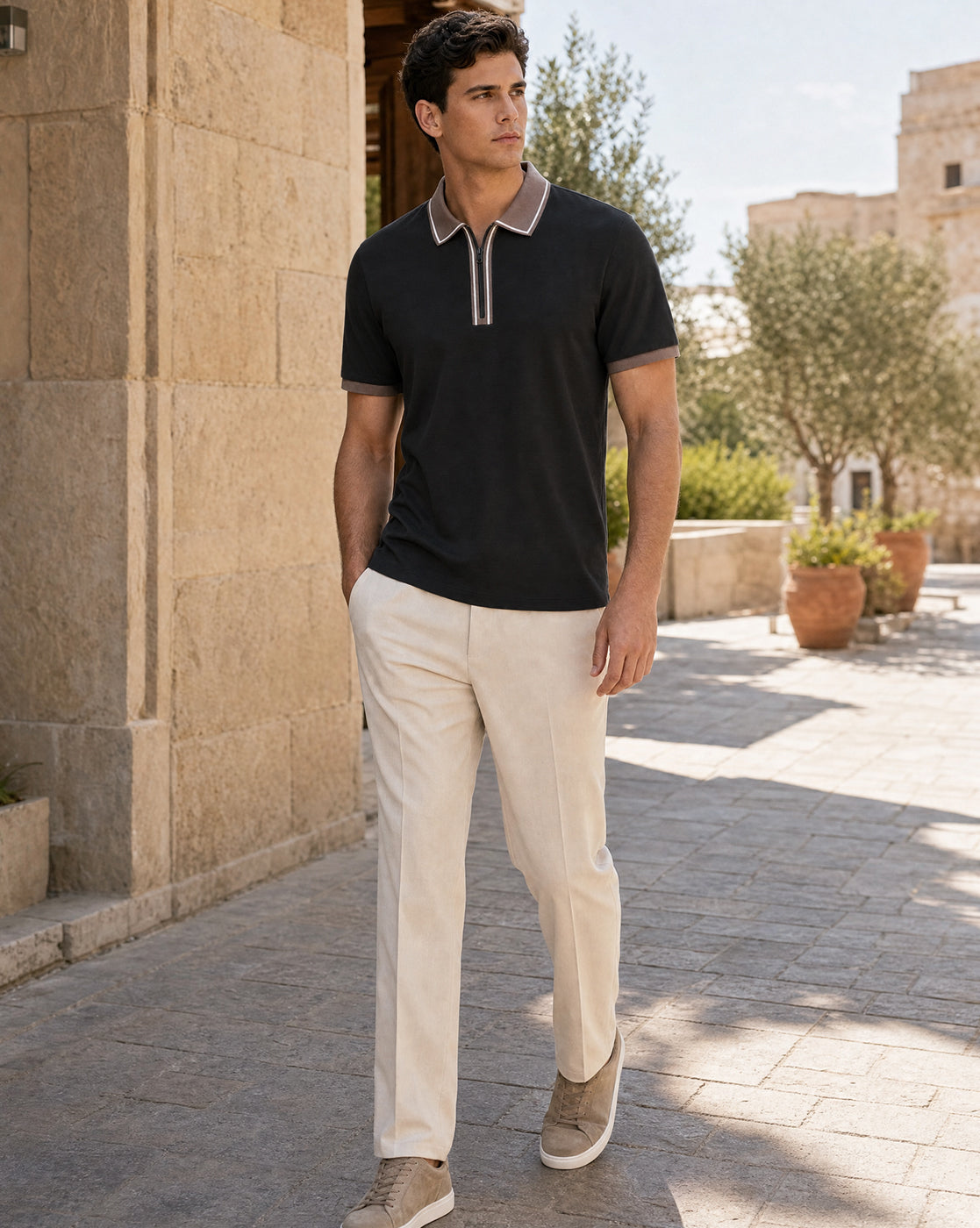 Zipper Collar Polo T-Shirt