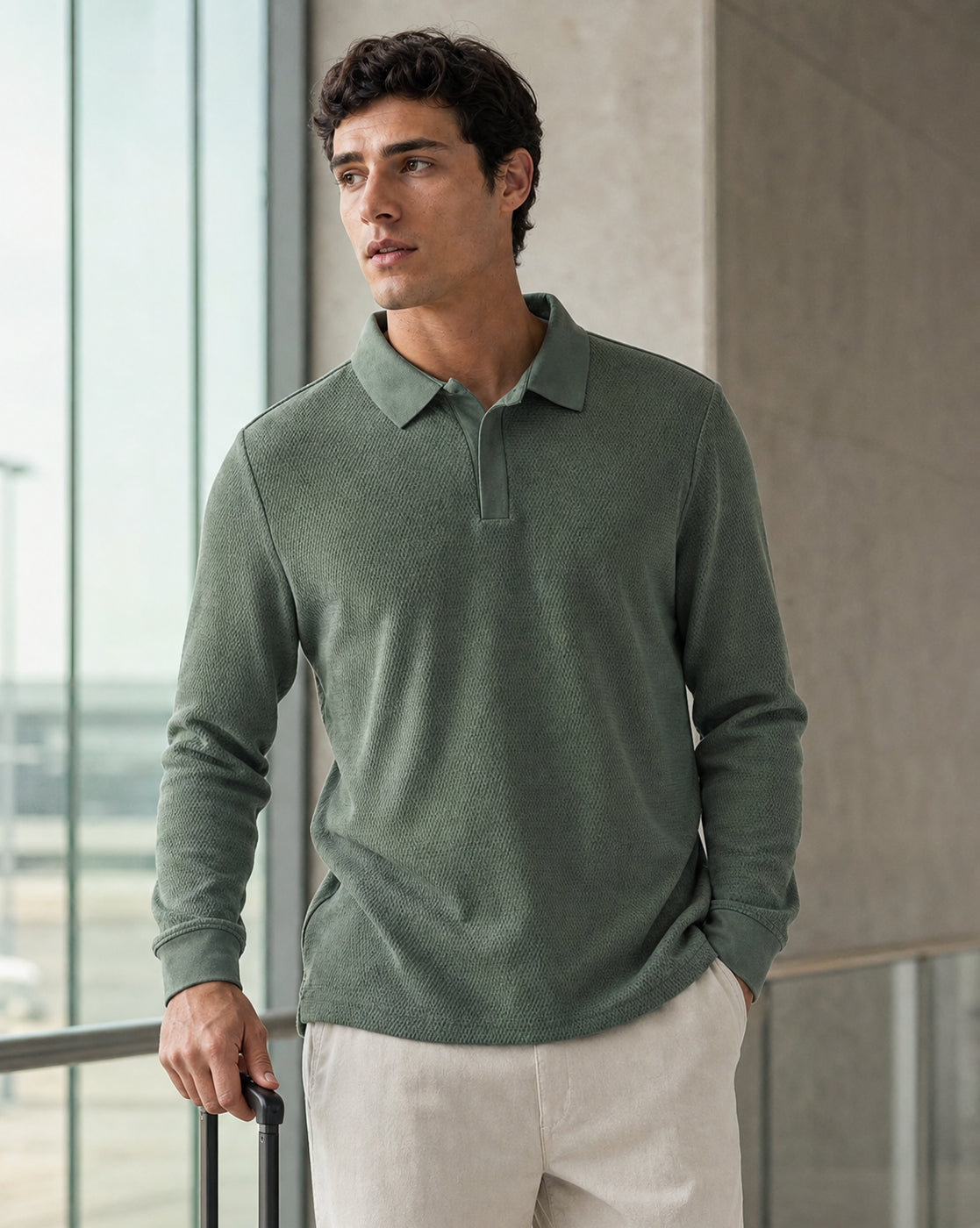 Popcorn Textured Full Sleeve Polo T-Shirt