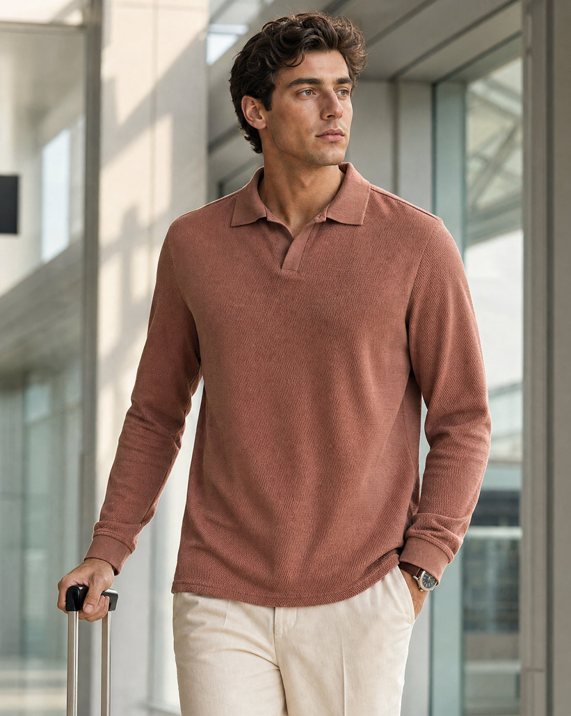 Popcorn Textured Full Sleeve Polo T-Shirt