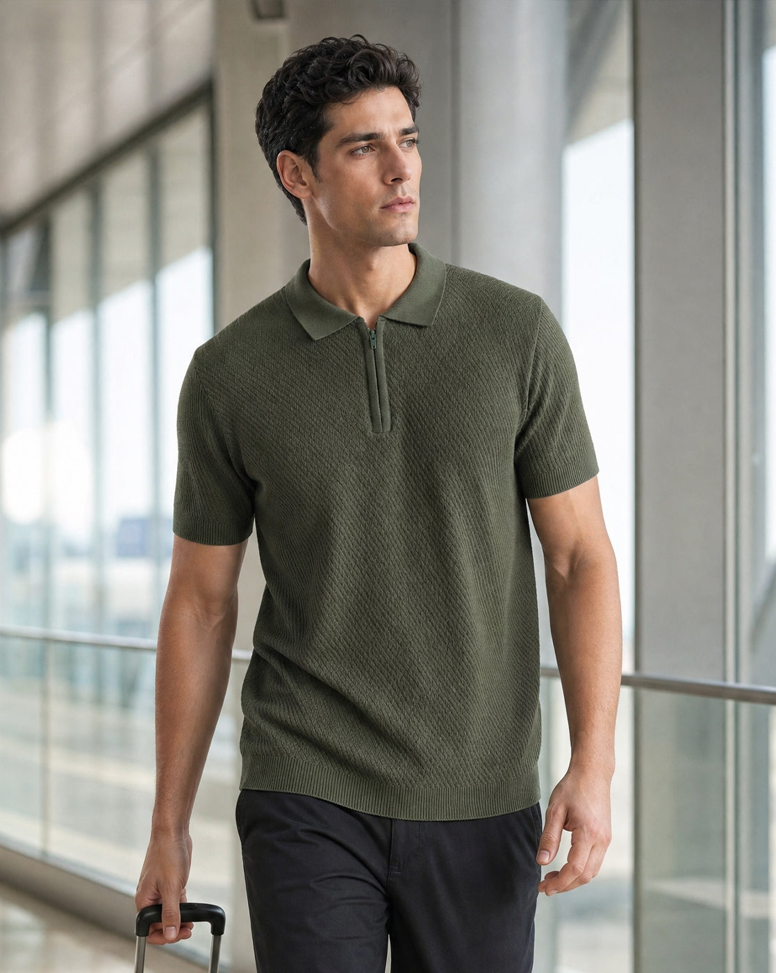 Cascade Zip Textured Polo T-Shirt
