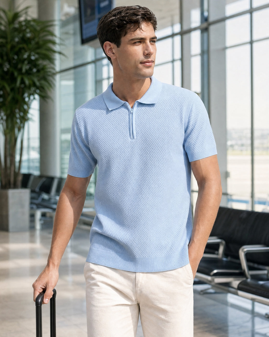 Cascade Zip Textured Polo T-Shirt