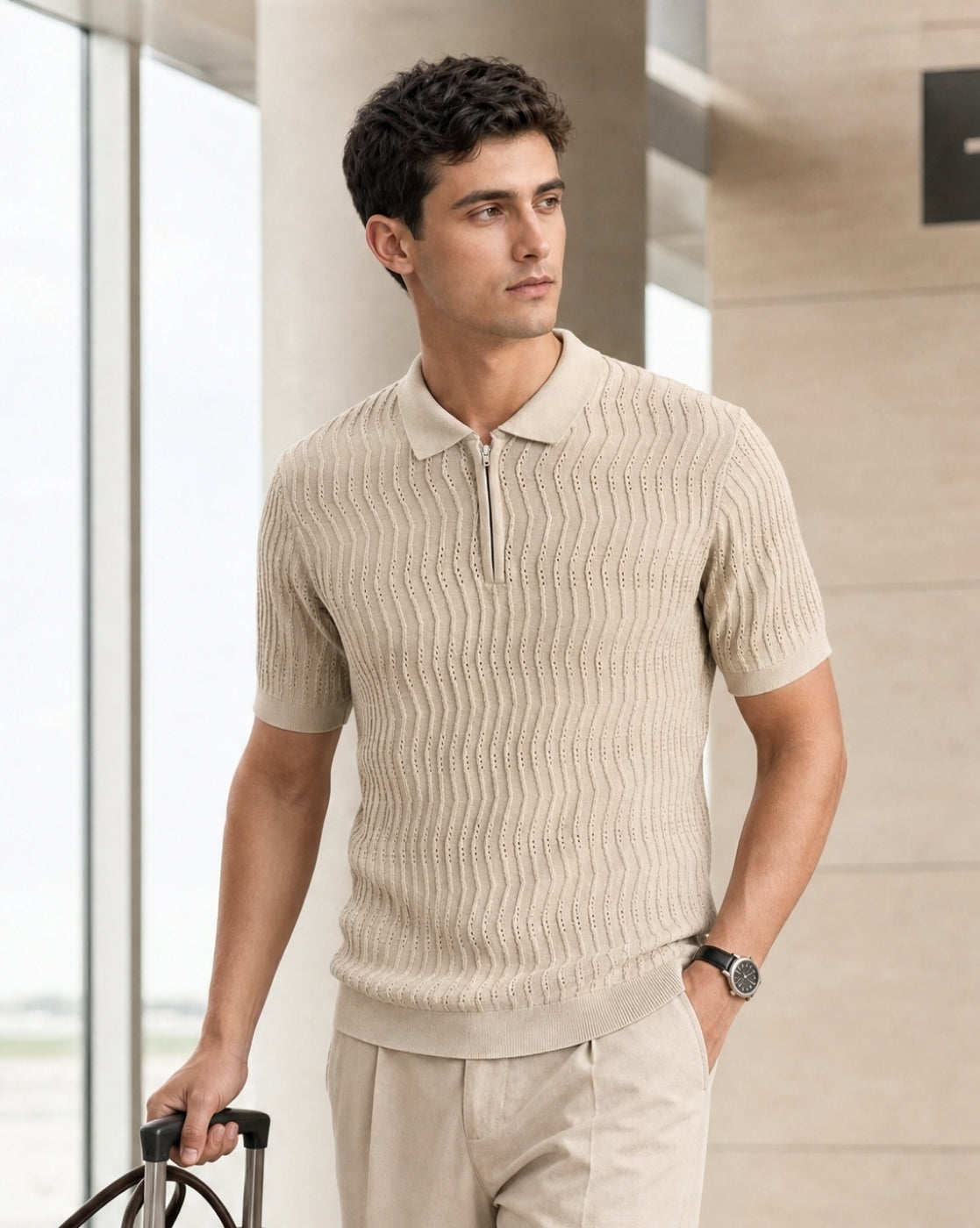 Oceanic Knit Textured Polo T-Shirt