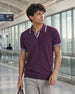 Grid Knit Textured Polo T-Shirt