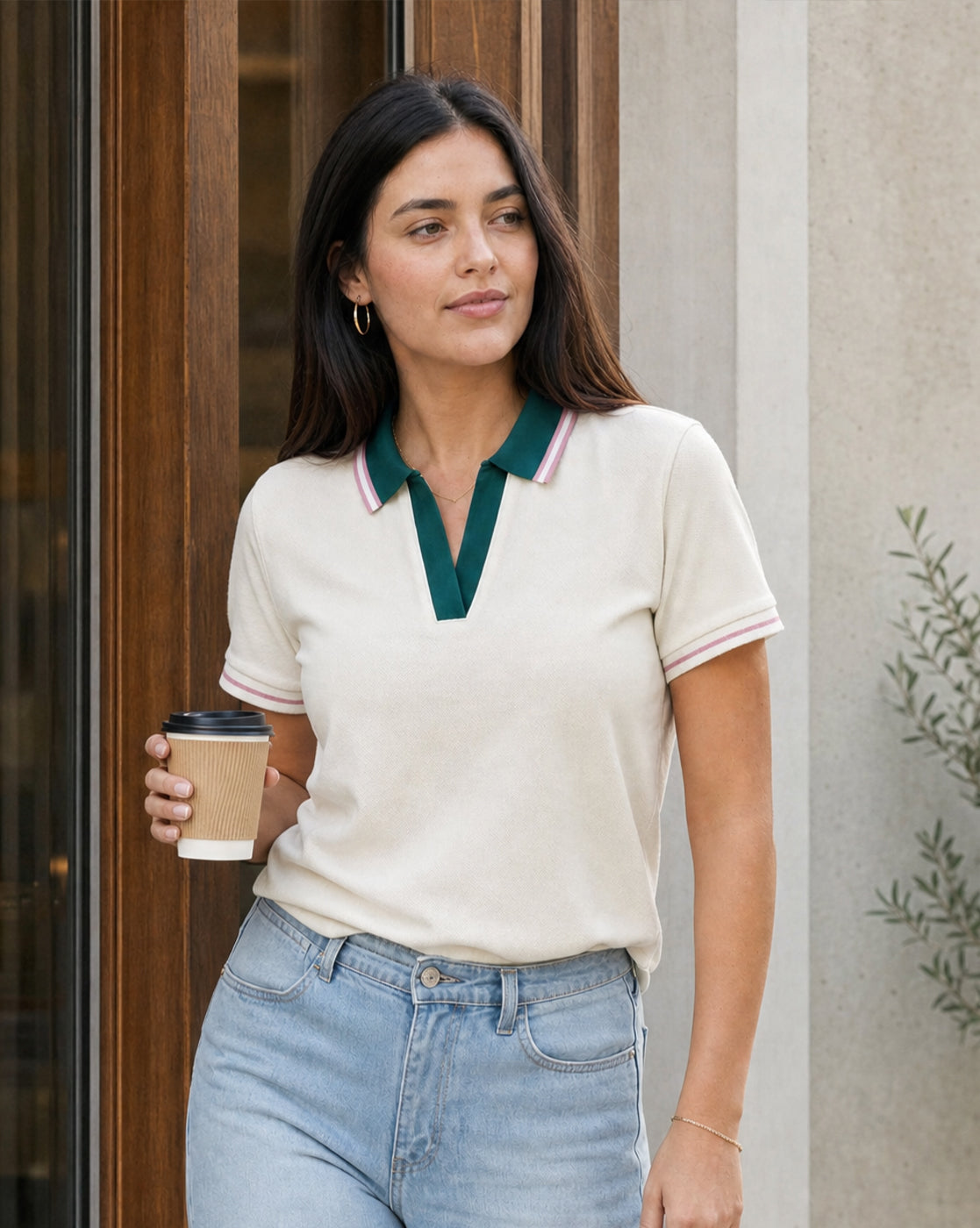 Women’s Contrast Johnny Collar Polo T-Shirt