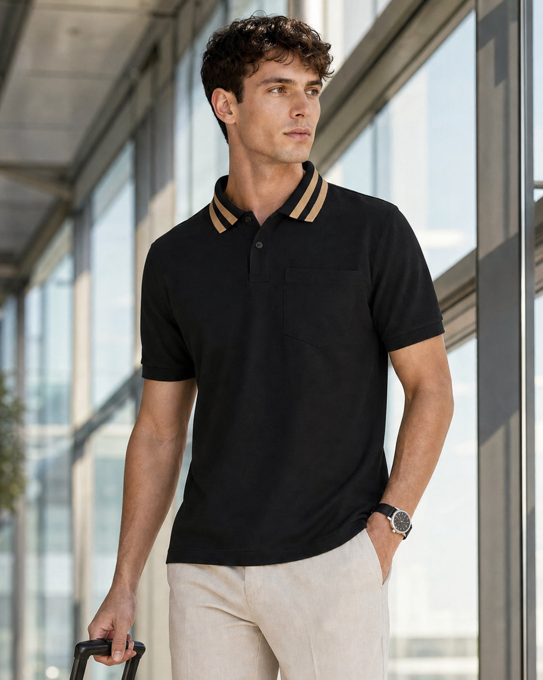 Striped Collar Polo T-Shirt
