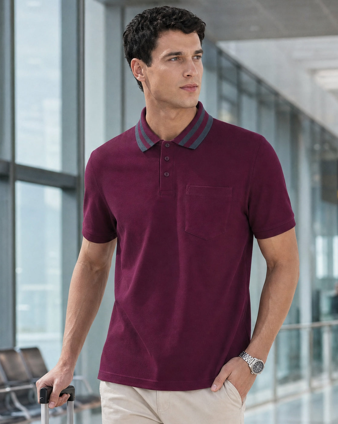 Striped Collar Polo T-Shirt