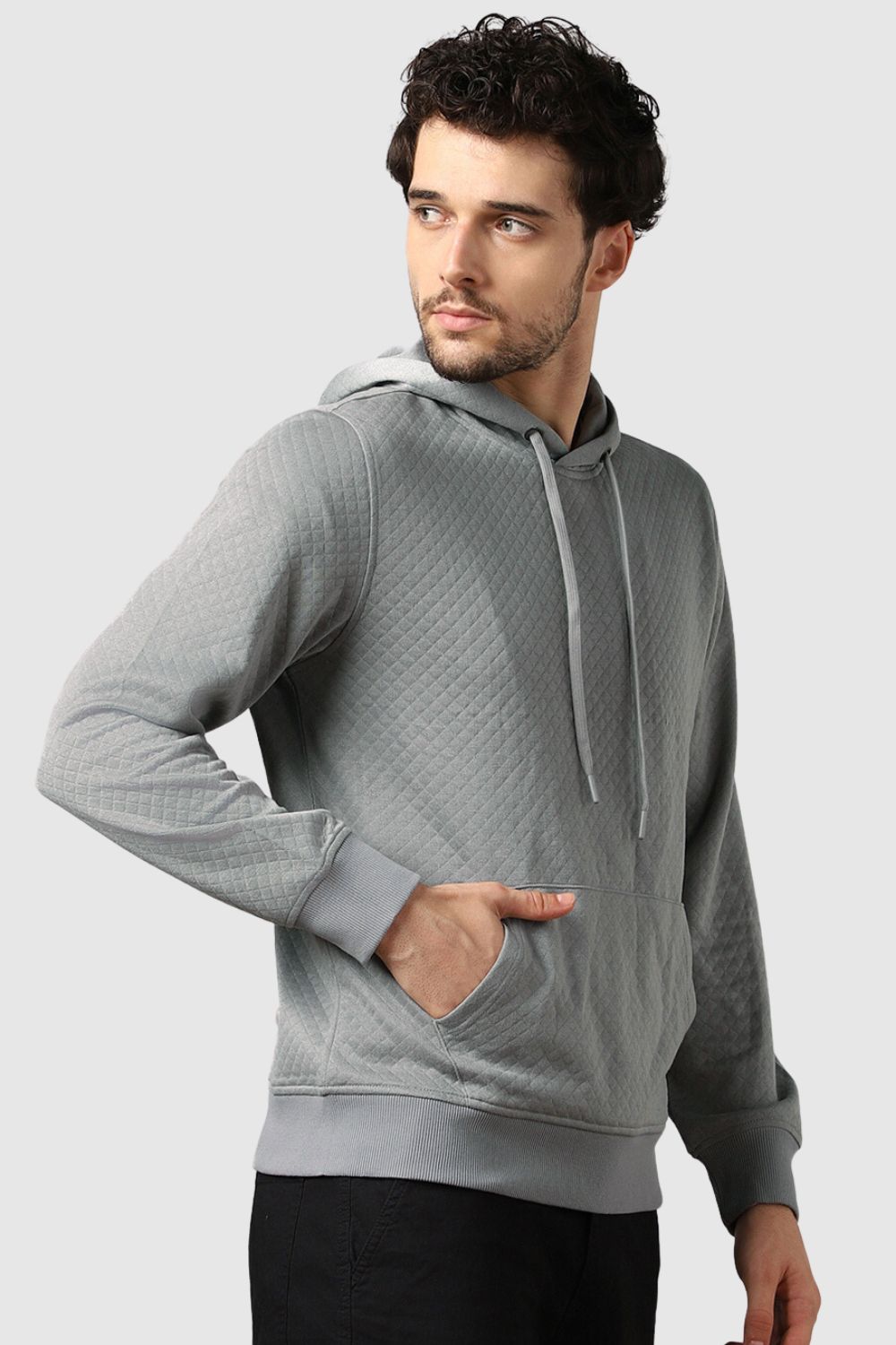 Circular Grey Checked Quilted Hoodie