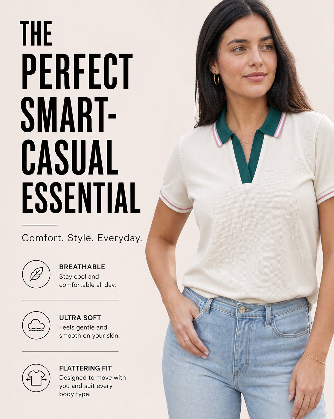 Women’s Contrast Johnny Collar Polo T-Shirt