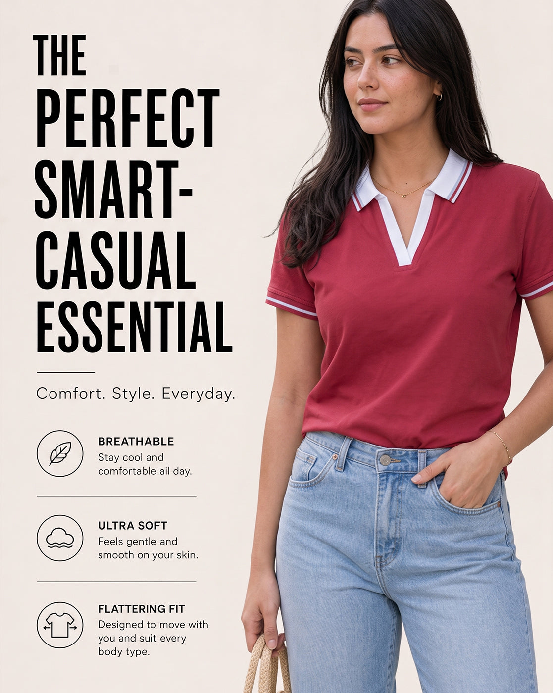 Women’s Contrast Johnny Collar Polo T-Shirt