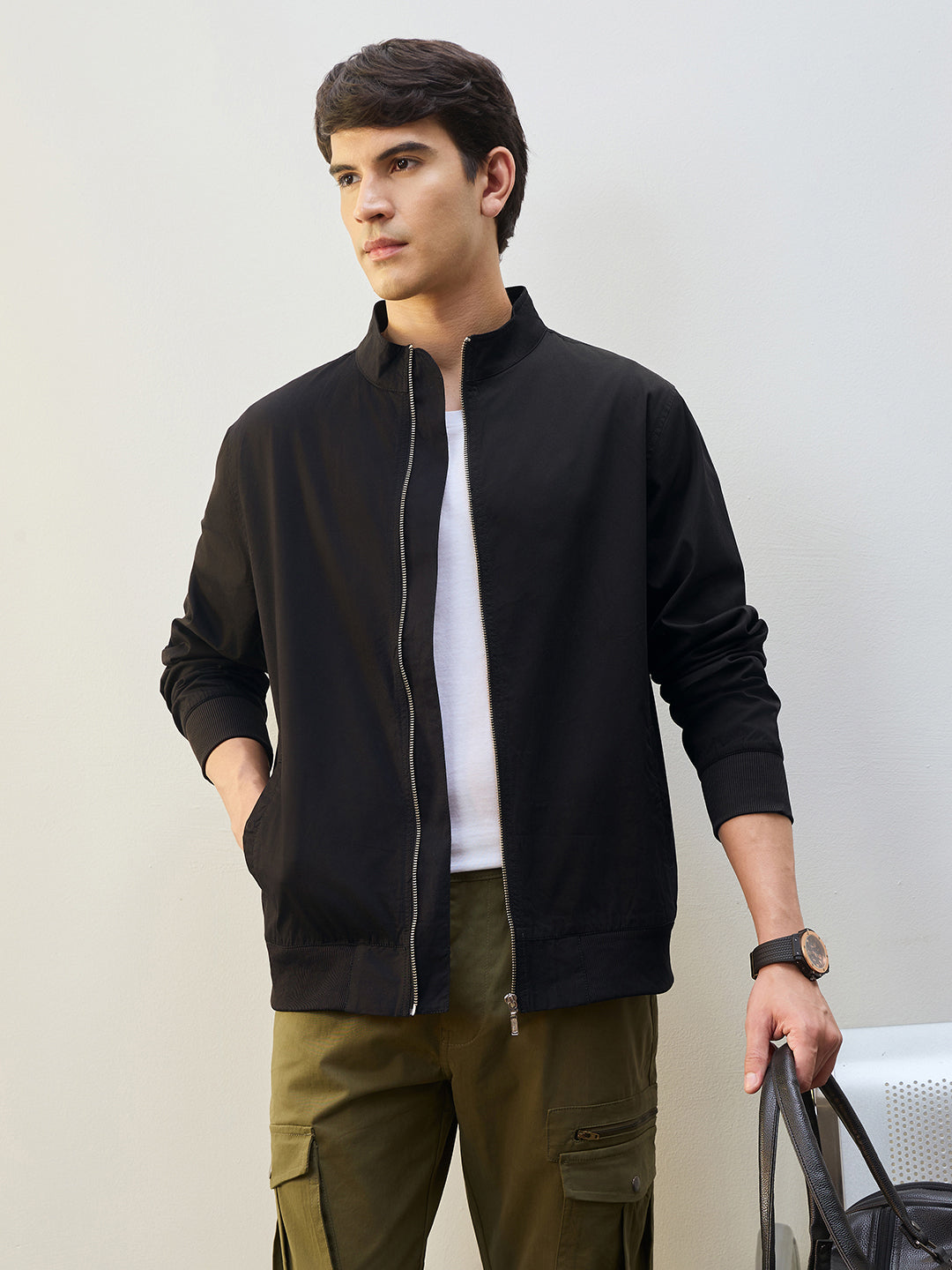 Mock Neck Bomber Jacket
