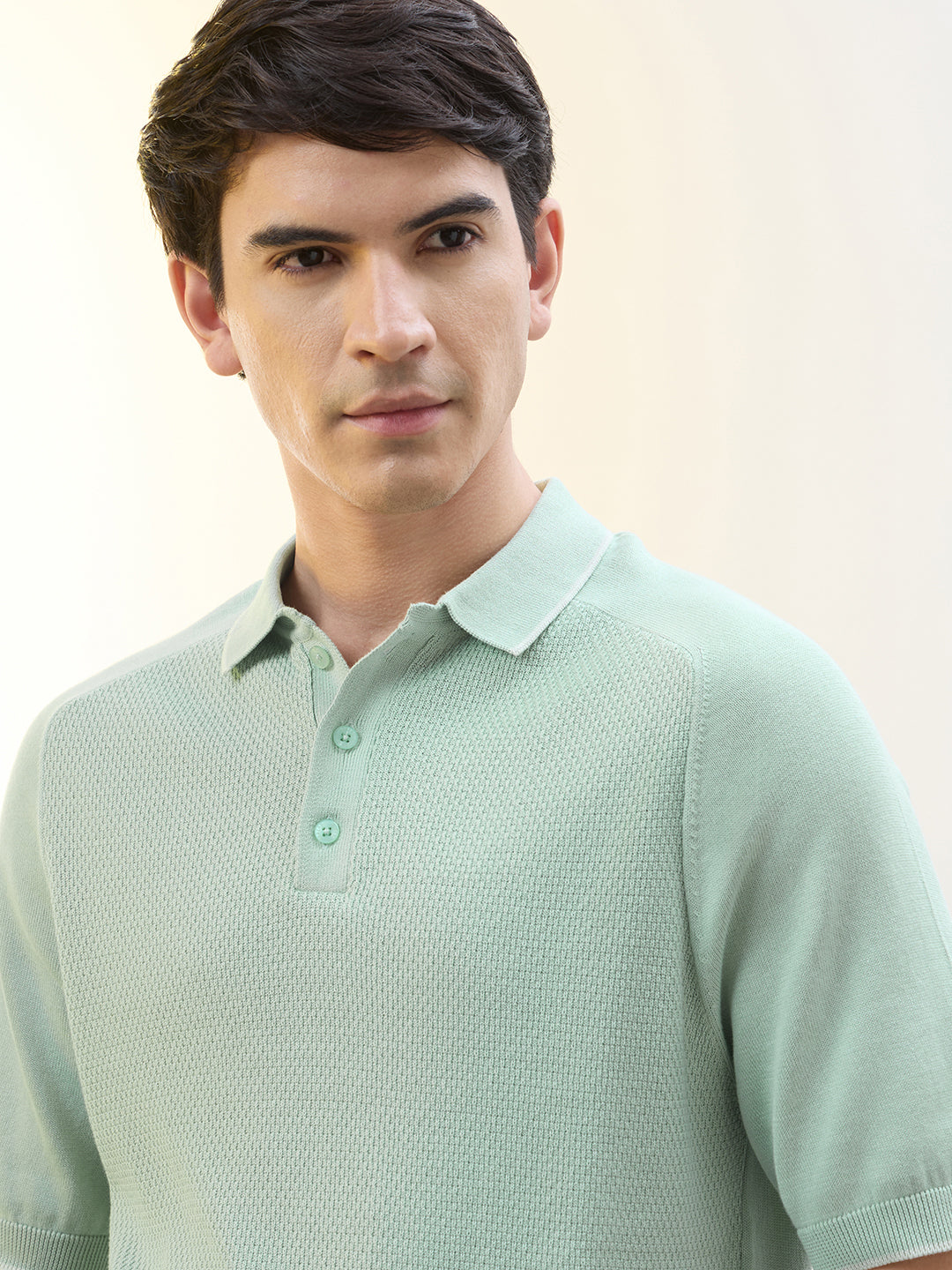 Structured Raglan Knit Polo T-Shirt