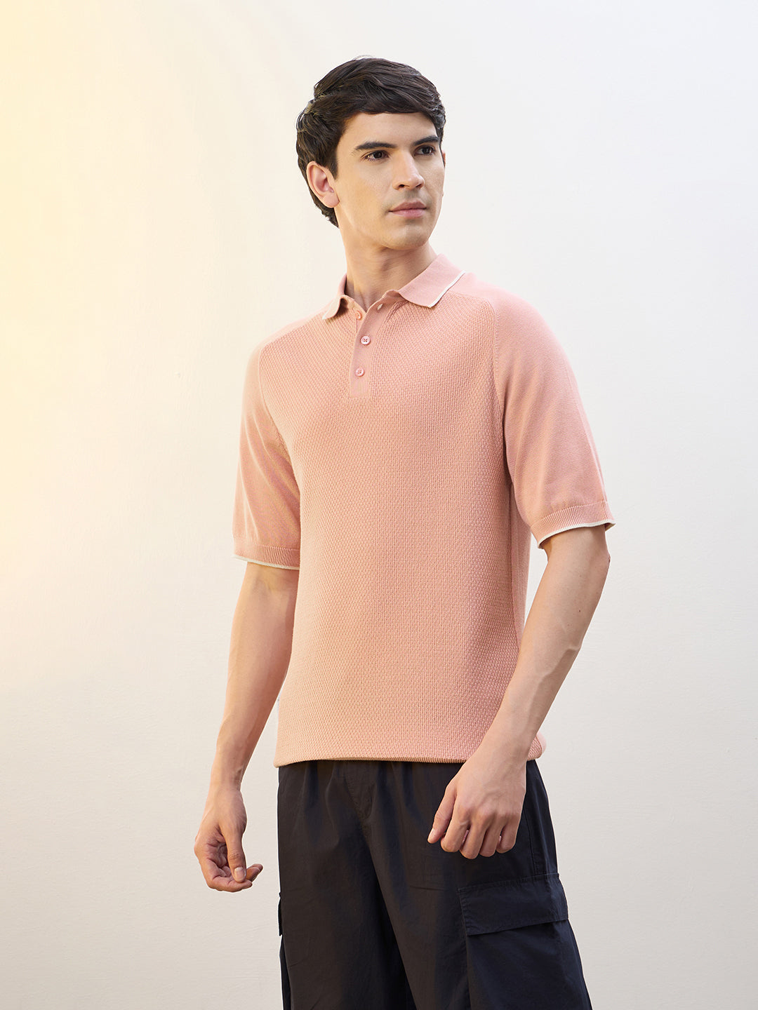 Structured Raglan Knit Polo T-Shirt