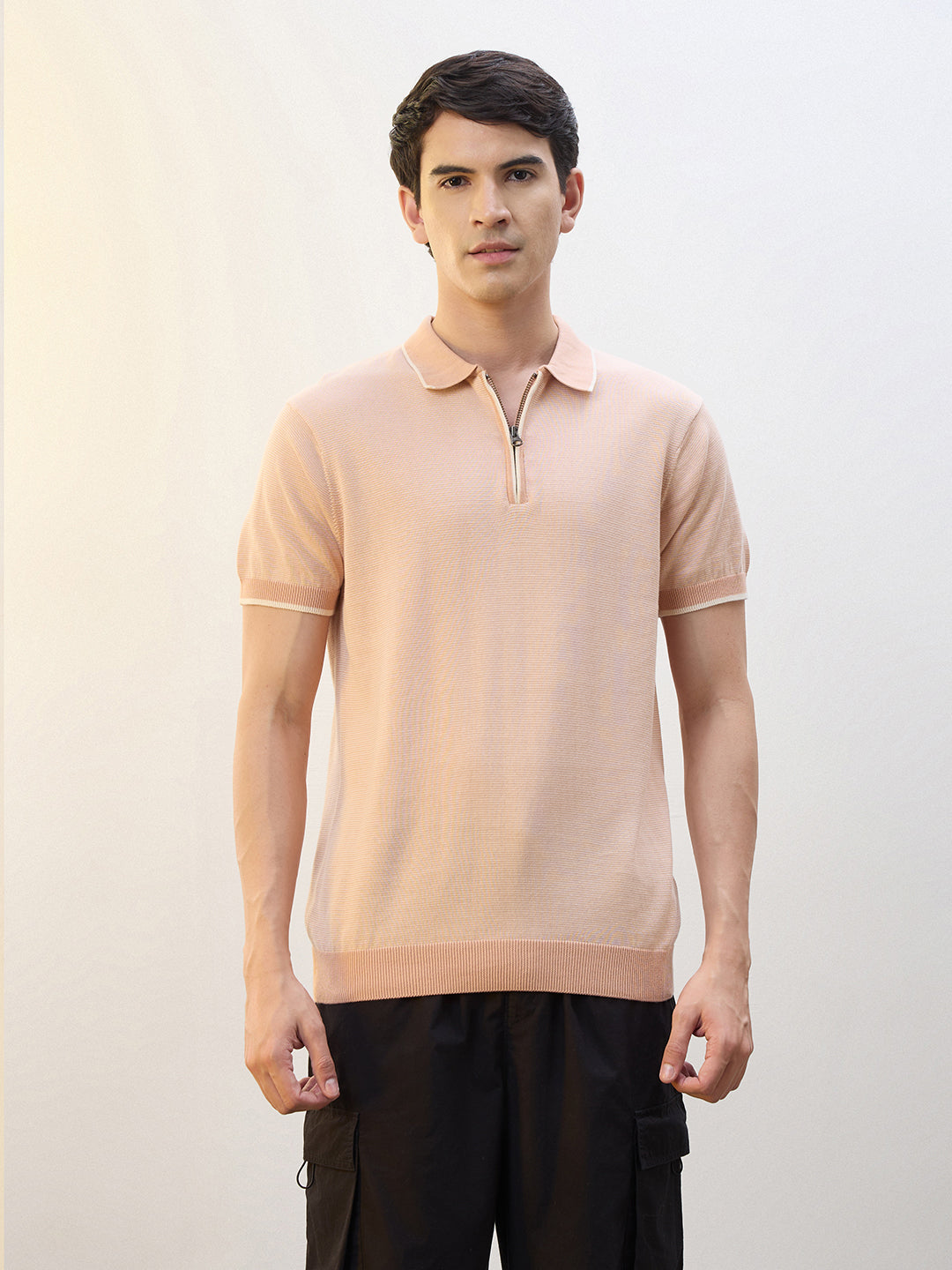 Concealed Zip Knit Polo T-Shirt