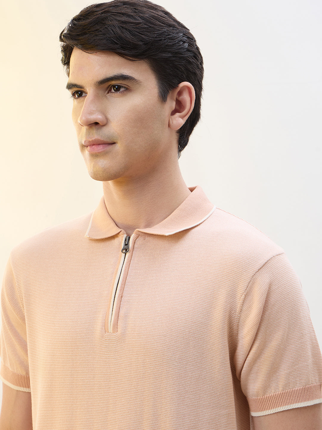 Concealed Zip Knit Polo T-Shirt