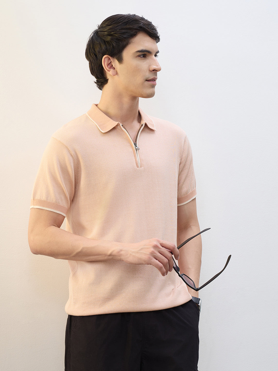 Concealed Zip Knit Polo T-Shirt