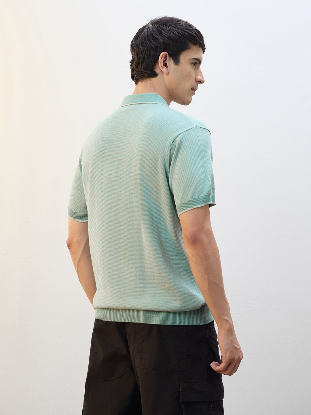 Concealed Zip Knit Polo T-Shirt