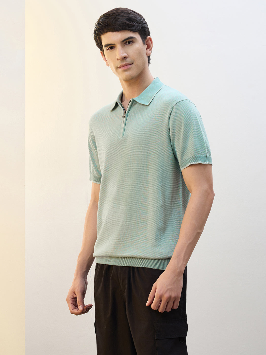 Concealed Zip Knit Polo T-Shirt