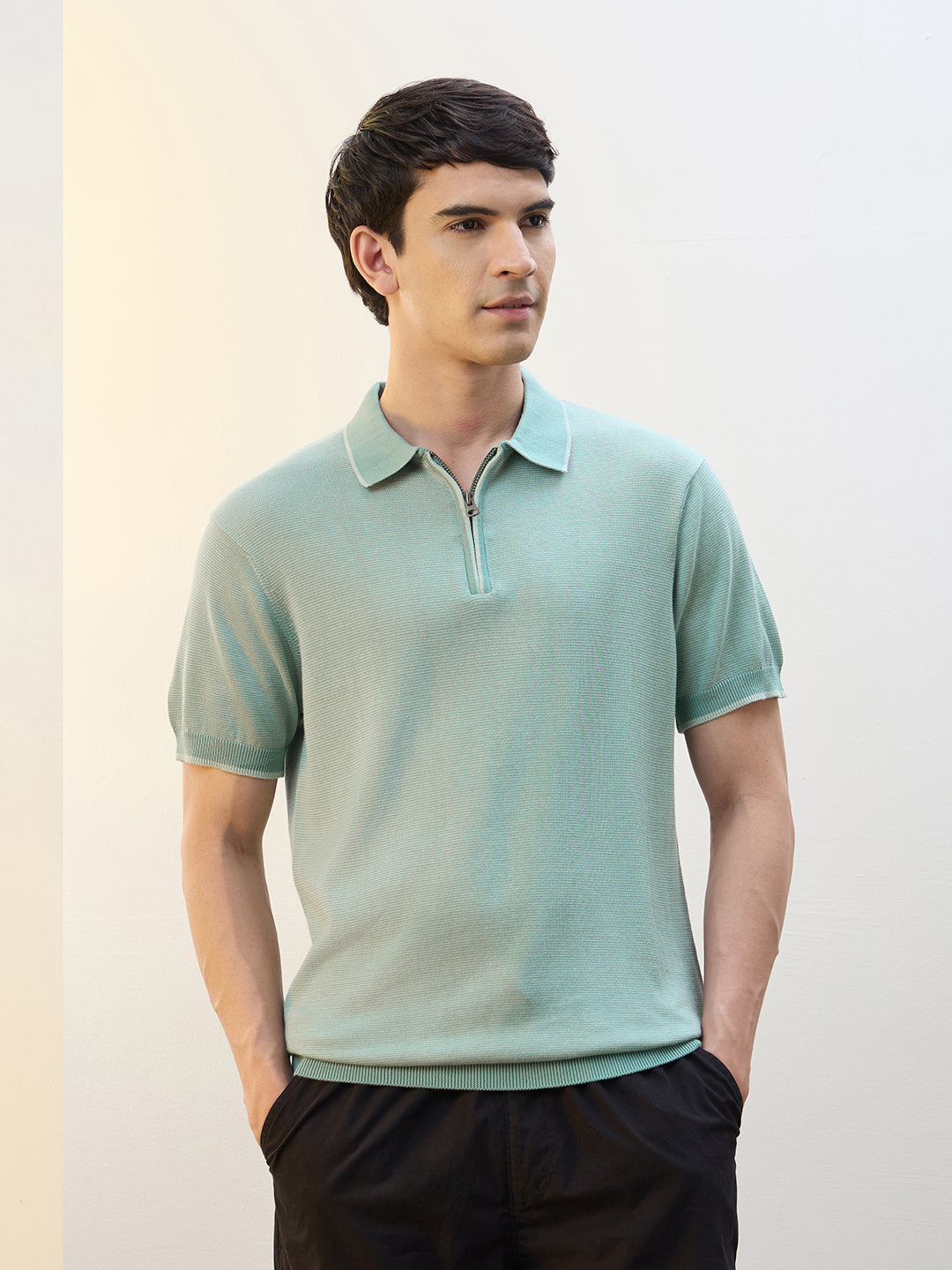 Concealed Zip Knit Polo T-Shirt