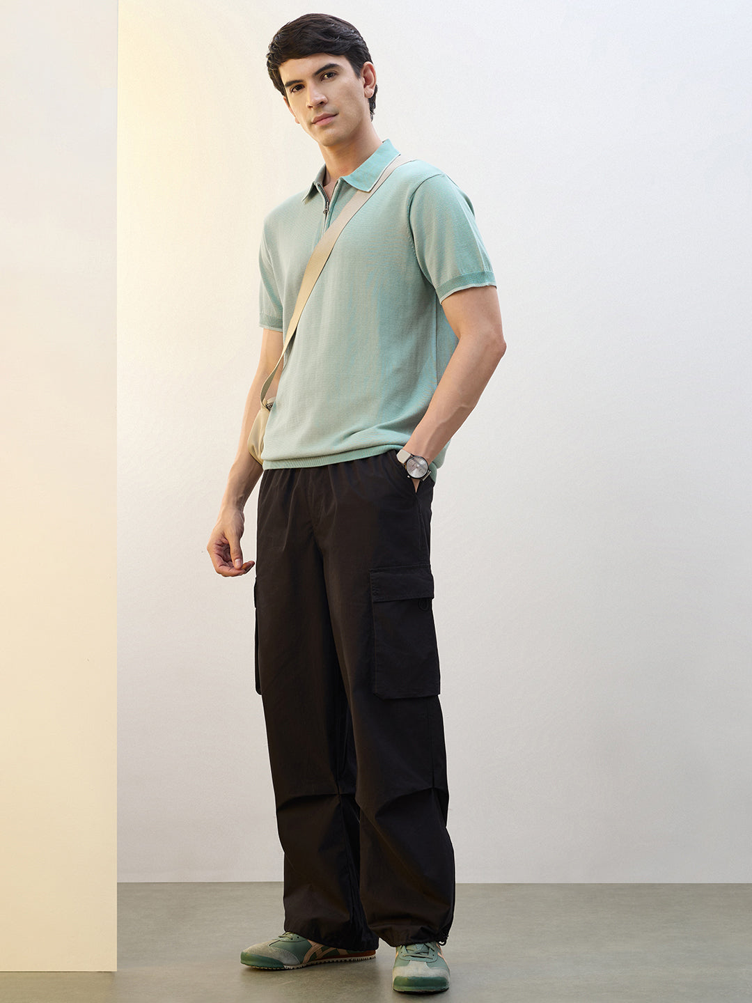 Concealed Zip Knit Polo T-Shirt