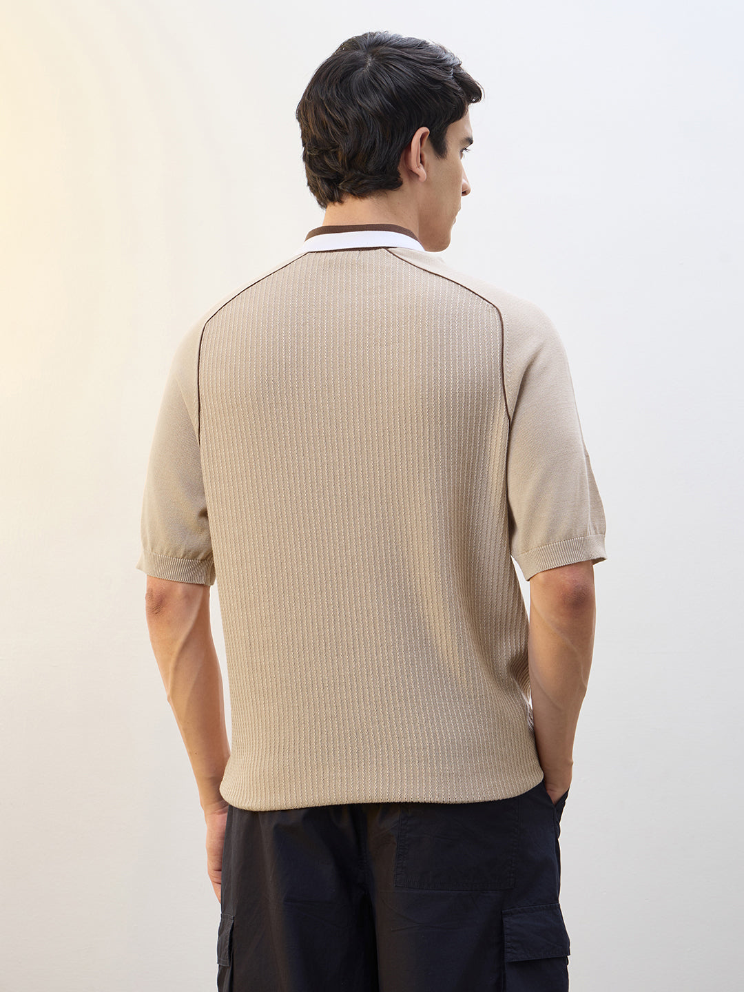 Contrast Collar Zip Polo T-Shirt