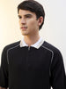 Contrast Collar Zip Polo T-Shirt