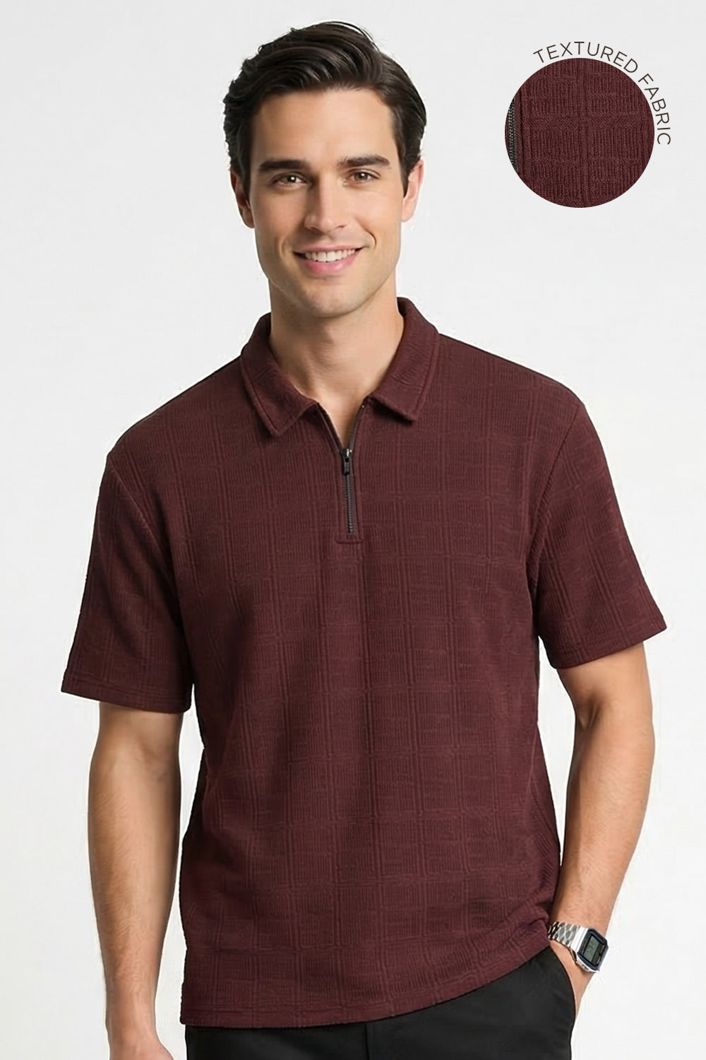 Textured Zip Polo