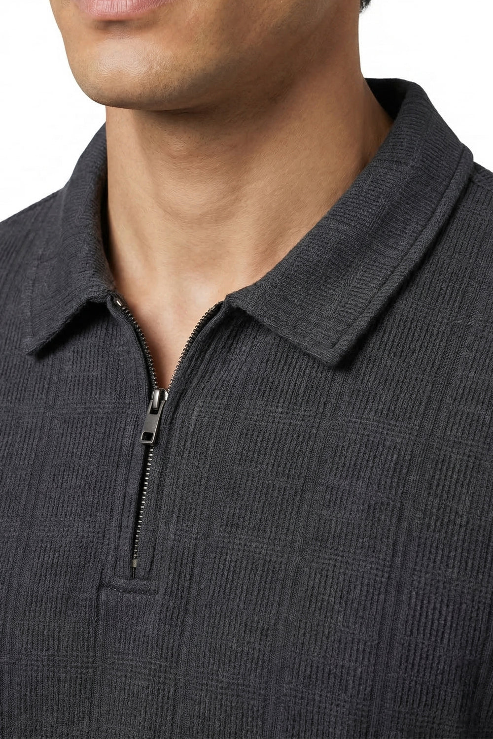 Textured Zip Polo