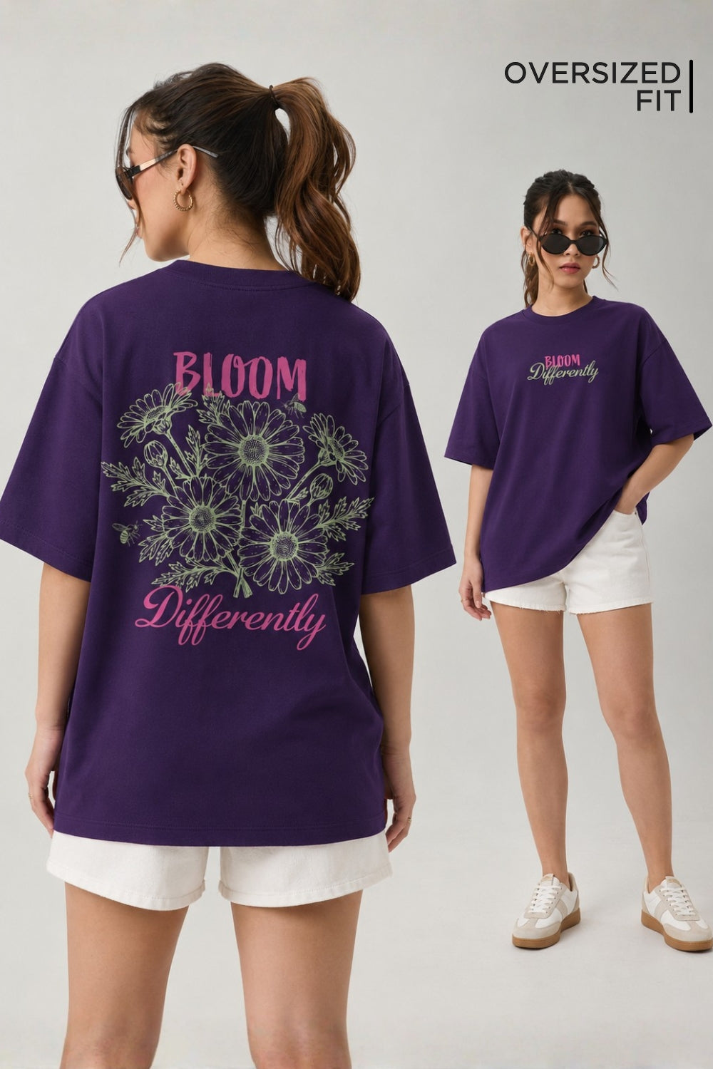 Bloom Differently - Floral Oversized Fit Women Tee