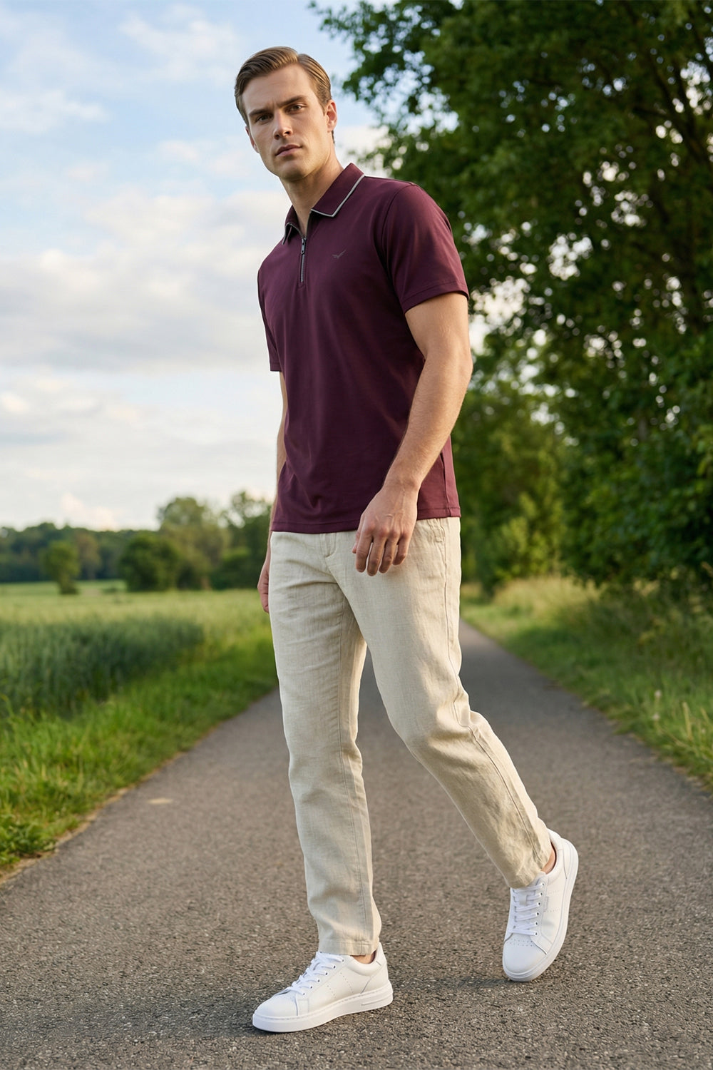 Zip Collar Polo T-Shirt