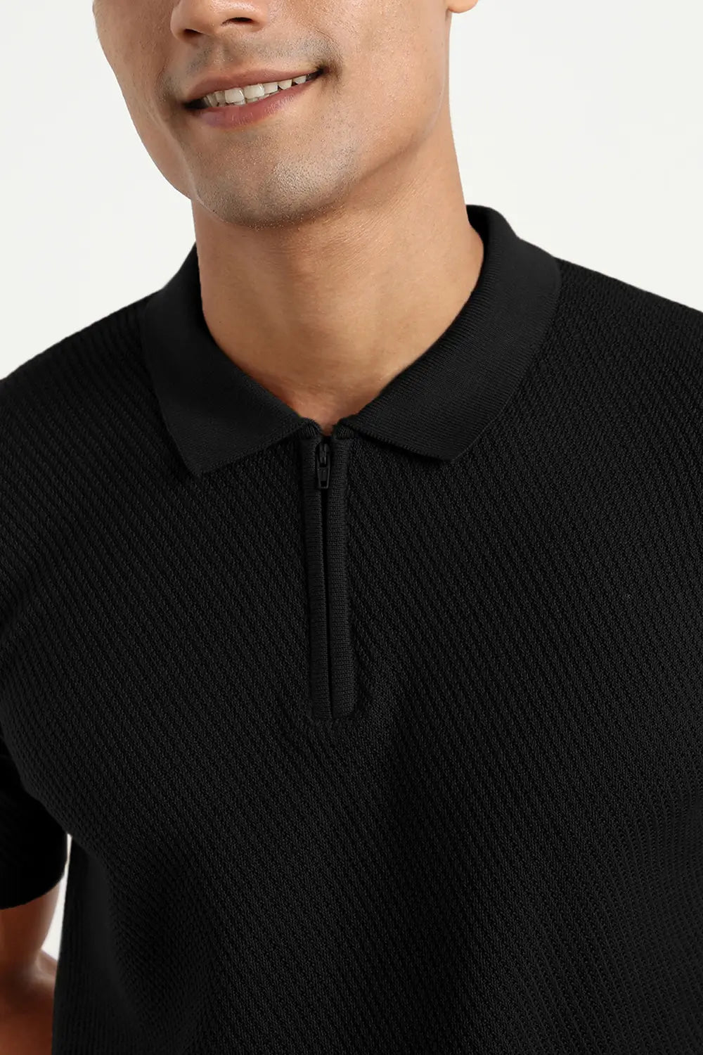 Cascade Zip Textured Polo T-Shirt