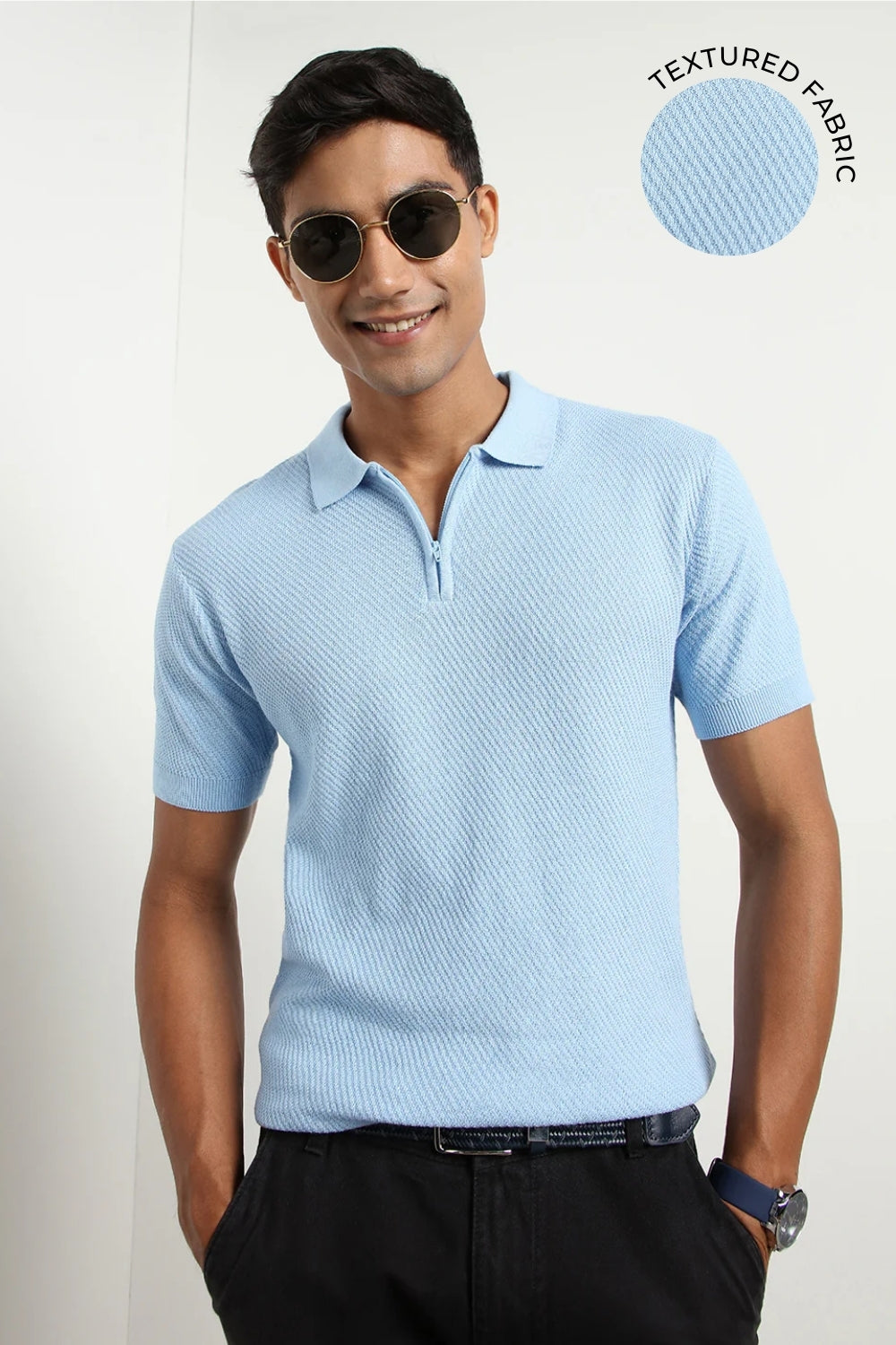 Cascade Zip Textured Polo T-Shirt