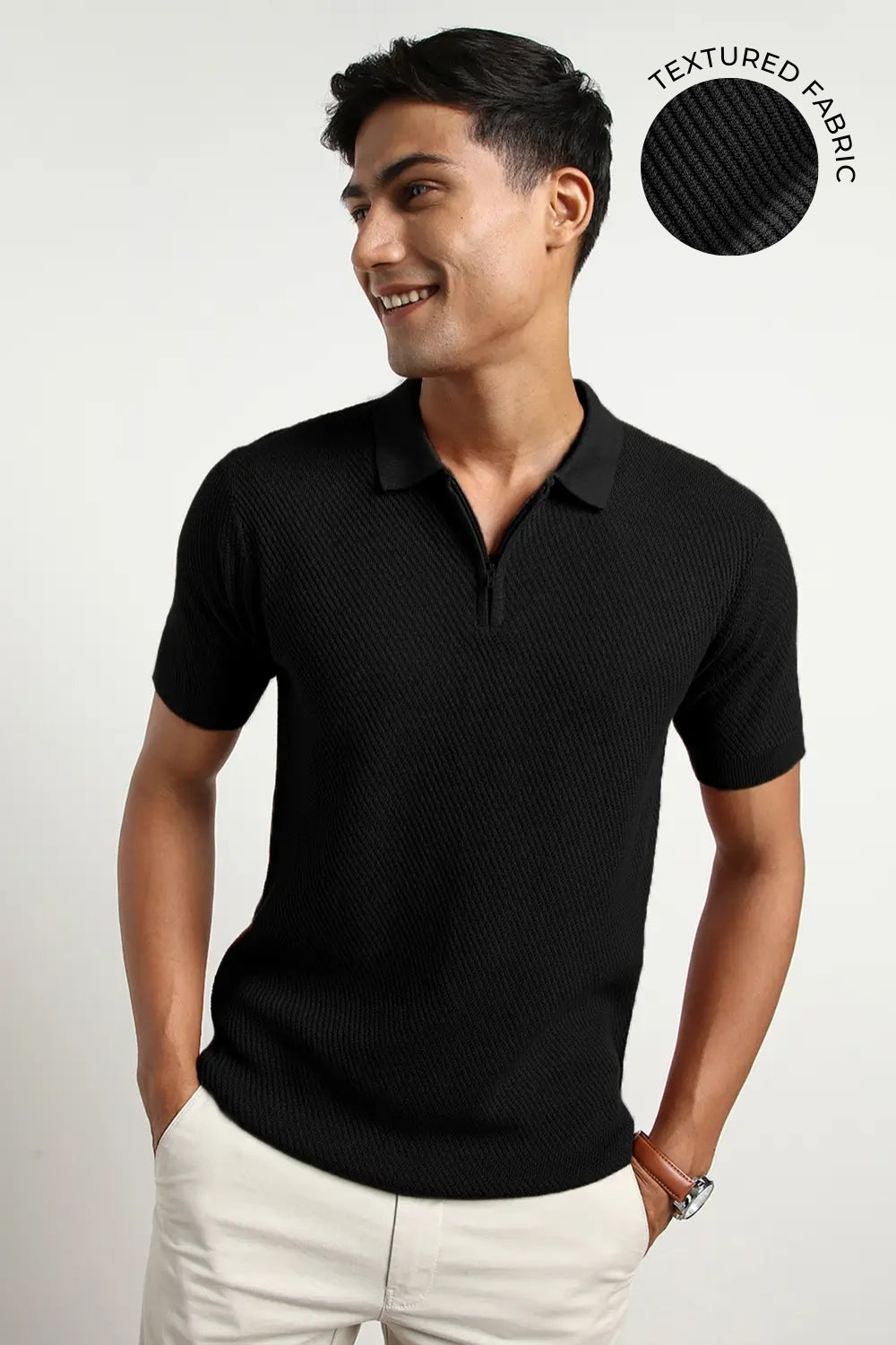 Cascade Zip Textured Polo T-Shirt
