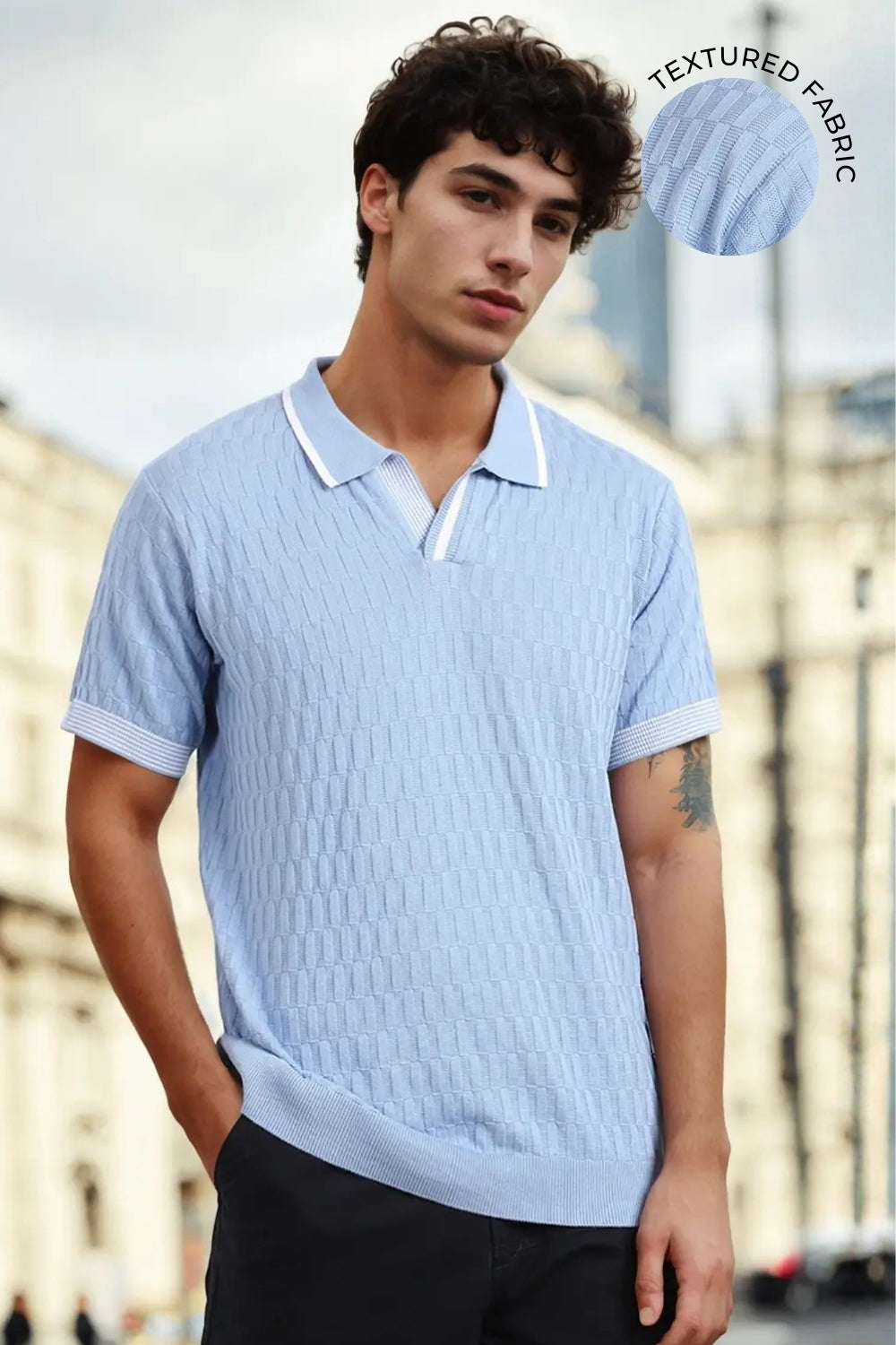 Grid Knit Textured Polo T-Shirt